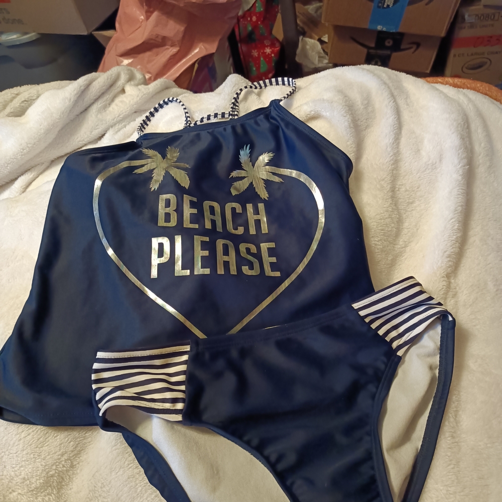 Navy Girl Blue 2 Pieces   Swim Set Size 8